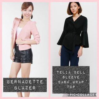 ❗️Price Reduced❗️Love Bonito Bernadette Blazer & Telia Bell Sleeve Sash Wrap Top