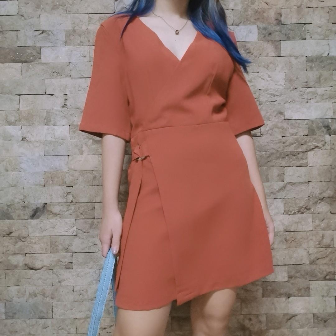 rust color wrap dress