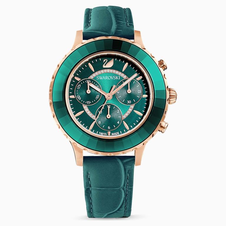 SWAROVSKI Octea Lux Chronograph Green Rose Gold Tone PVD Watch
