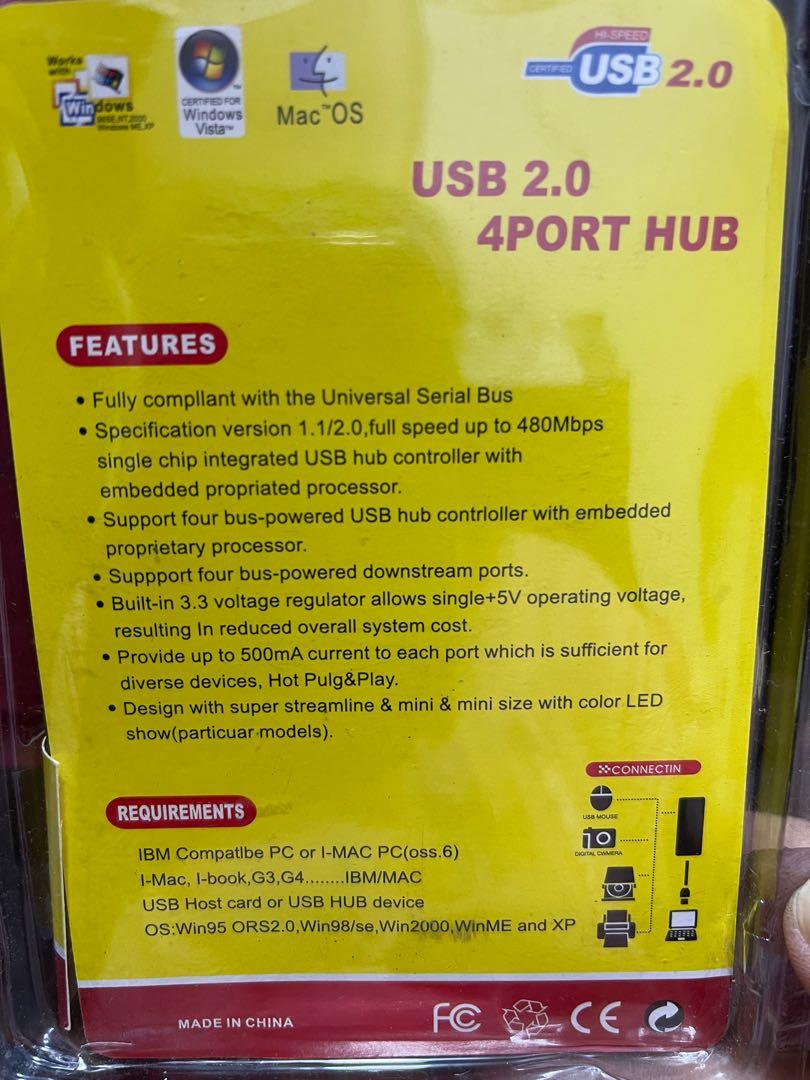 Usb 2 0 4 port hub computers tech parts accessories cables 
