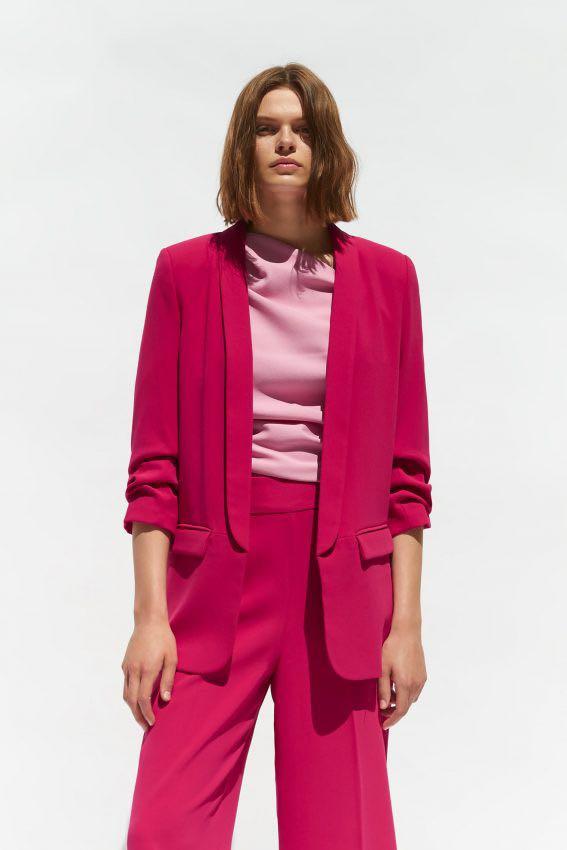 Zara Fuchsia Blazer Jacket with rolled up sleeves, Women's Fashion