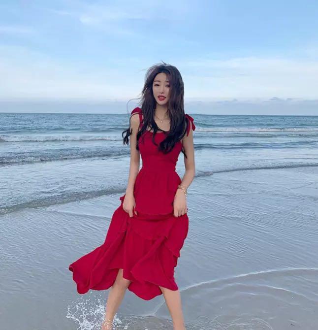 Red beach dress maxi on sale