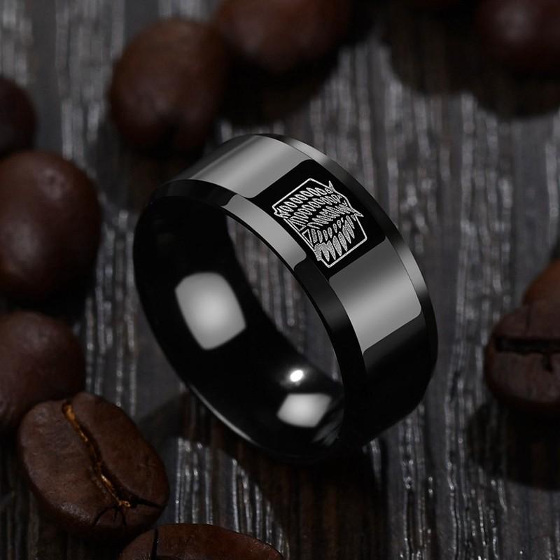 Attack On Titan Black Ring Giant Legion Flag Signet Men Ring Anime