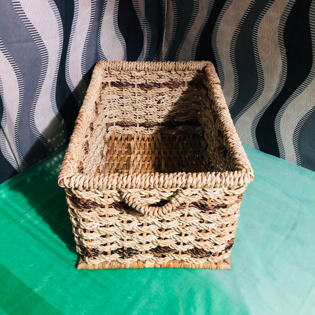 Bigkis | Buri Basket | Storage | Organizer | Native Basket (Category: Shelves, Cabinets & Racks) located in Caloocan City. Submitted by basketitos (Listing ID 1061190692, Image 2). Description: Materials used: Buri rope and rattan Size: Length 20” Witdth 13” Height 10”.