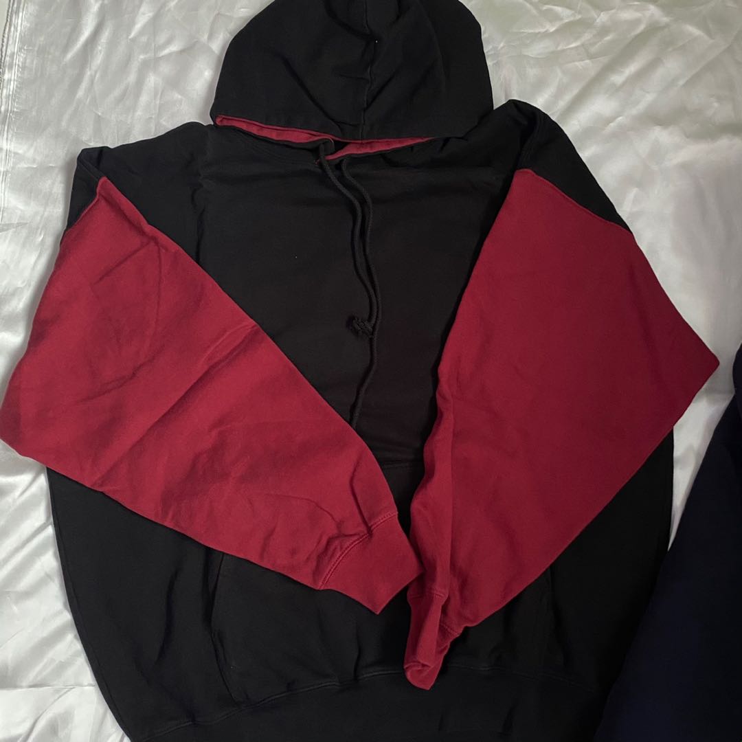 brandy melville christy hoodie colorblock red black jacket pullover sweater  sweatshirt, Women's Fashion, Coats, Jackets and Outerwear on Carousell