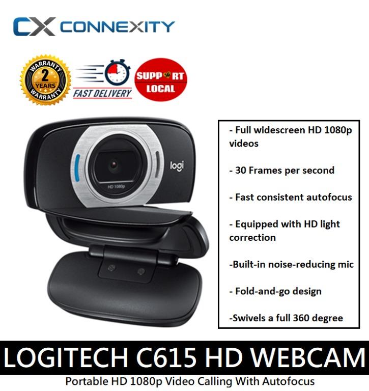LOCAL WARRANTY] Logitech C615 Fold-and-Go HD Webcam l Webcam with Mic l  Portable Webcam