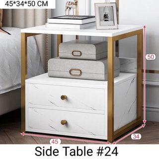 Modern Minimalist Space Saving White Gold Bedside Table