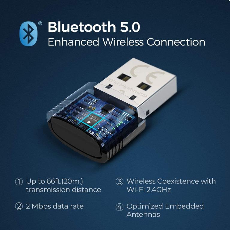 Mpow Bluetooth 5.0 USB Adapter for PC, Bluetooth Dongle Supports ...