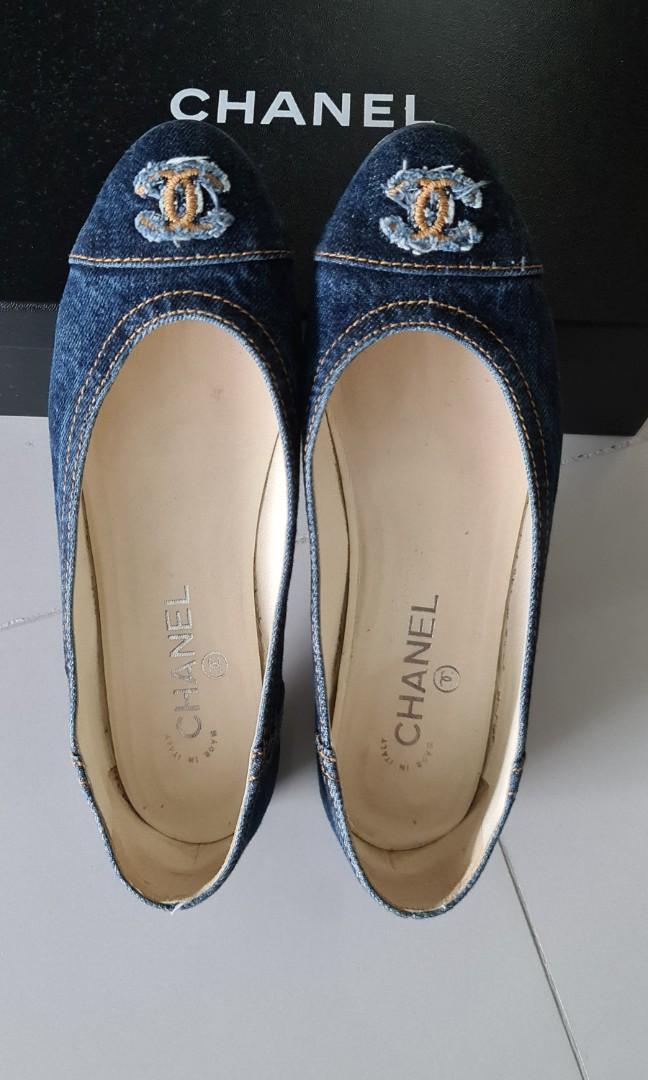 Chanel Ballet Flats, Light Wash Denim, Size 37.5, New in Box MA001