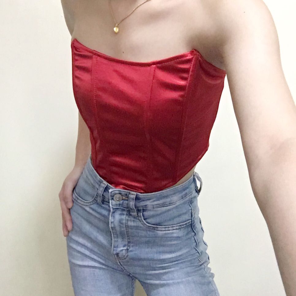picture Red Corset Top With Sleeves red corset top onhand preorder