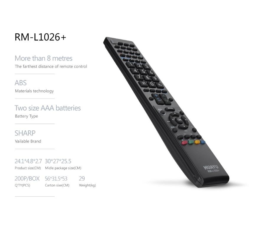 Sharp TV remote control (Category: TV Parts & Accessories) located in Singapore. Submitted by sanace1979 (Listing ID 249924529, Image 3). Description: Sharp TV remote, directly use, no need setting A type: L1026+1 @$9.99 B type: L1346 (for smart TV) @$9.99 C1 type: 649G ( replacement for-Sharp-TV-GA297WJSA-GA074WJSA-GA031WJSA-GA169WJSA-GA208SA-GA257SA-GA323WJSA-GA339WJSA) C2 type: original sharp remote ( model: GA387WJSA) @$9.99 We are located in