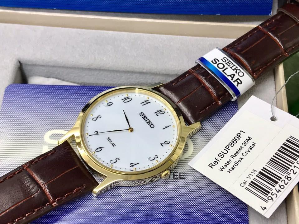SLEEK DESIGN Seiko SUP860P1 SUP860P SUP860 SUP Solar Powered Standard Analog Brown Leather Strap Men s Watch