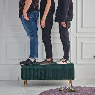 Velvet Fabric Green Storage Bench 2-3 seaters