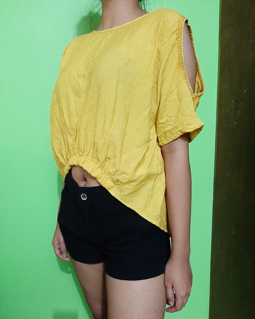 yellow cold shoulder top