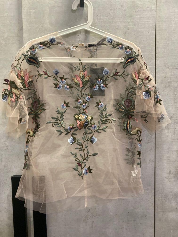Sheer embroidered floral top top