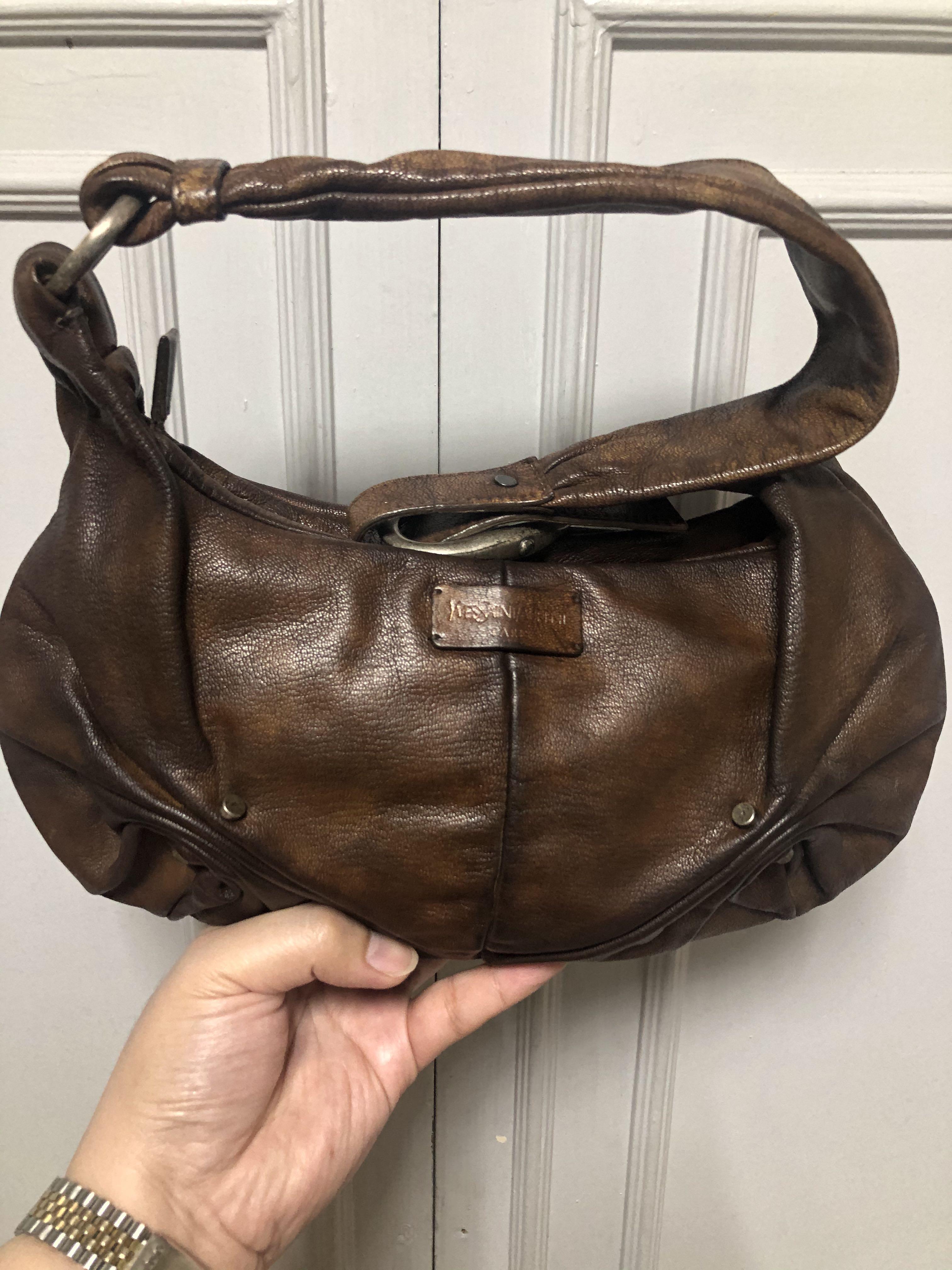 Baguette Wrinkle Hobo Brown Bag