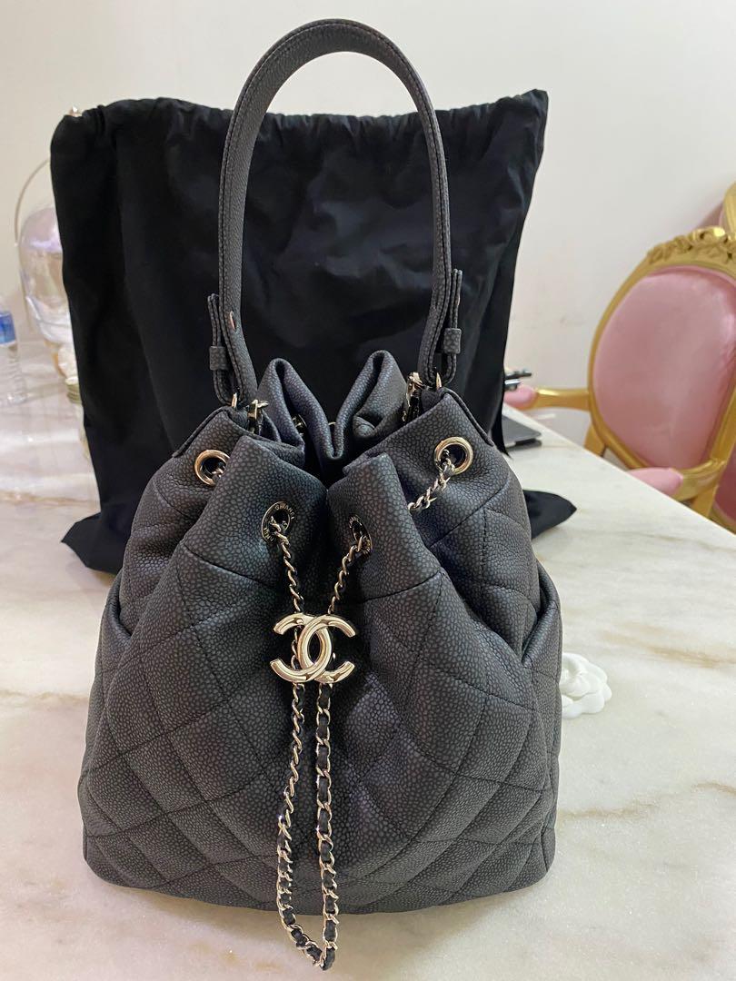 $3800 wire. Preloved Excellent Condition Chanel Chevron Drawstring Chain Large  Bucket Bag Black Deerskin Silver Hardware Serial …