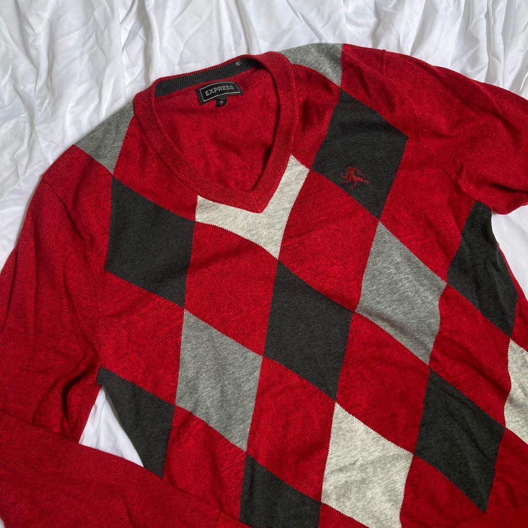 Express red argyle sweater Women s Fashion Coats Jackets and