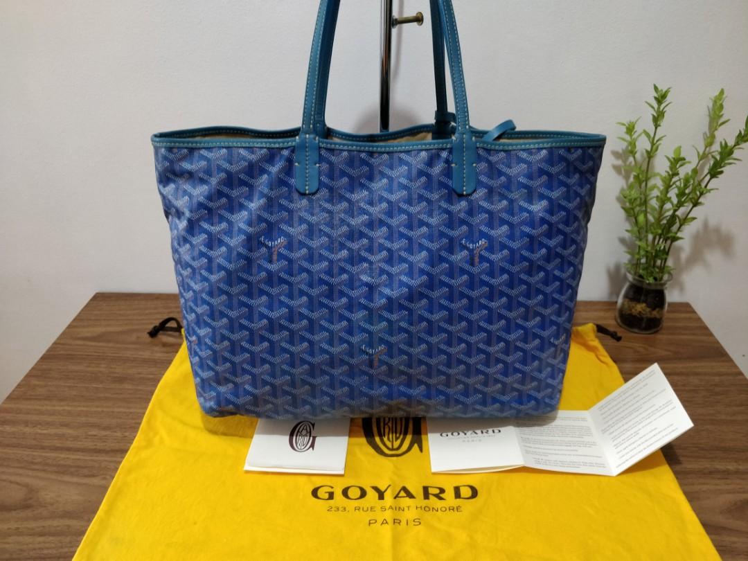 New Goyard Navy Blue Chevron St Louis PM Tote with Pouch Wallet