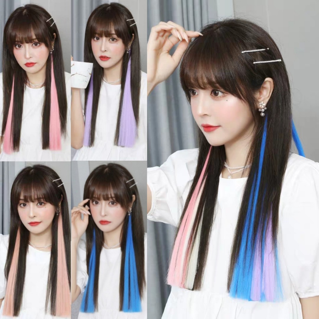 Korean Clip On MultiColors Pastel Thick Straight Hair Extensions
