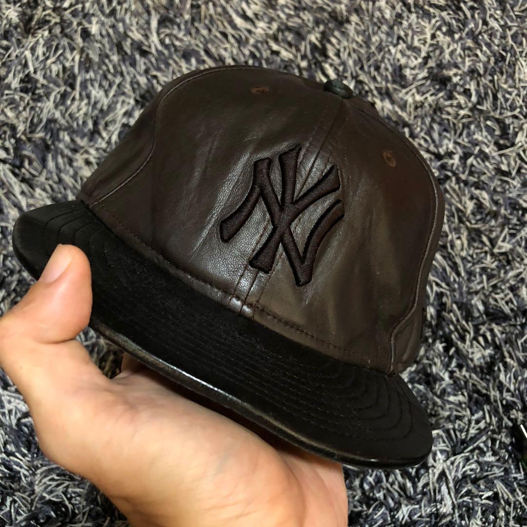 New Era Streetwear Vintage Vtg Satin NY YANKEES MLB LEATHER fullcap