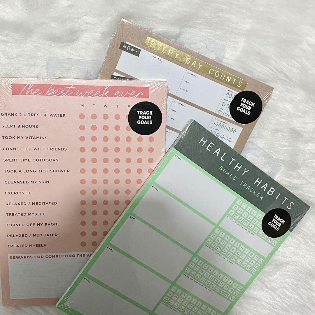 NEW Typo Habits Goals Wellness Tracker (Category: Stationery & School Supplies) located in Las Pinas. Submitted by thestylecapital (Listing ID 1061353688, Image 2). Description: Typo Tracker Notepad A5, 40 pages Goals Wellness & Habit Tracker authentic & mall bought ✨ sealed when you get it!!.