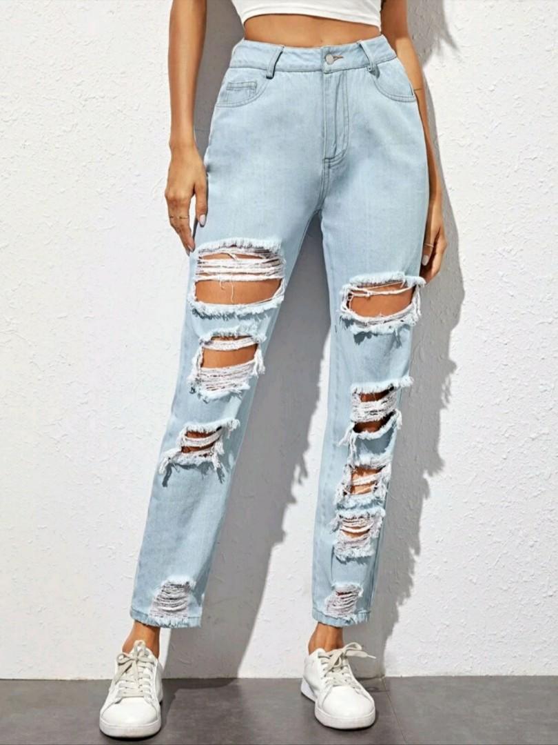Blue ripped jeans shein clearance