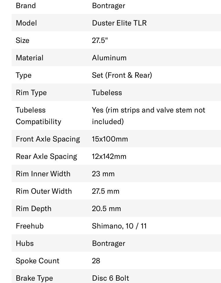 Bontrager duster elite online tlr 27.5 specs