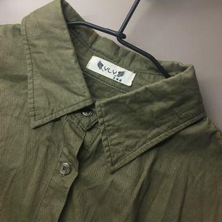 韓系軍綠/墨綠工裝風口袋長袖襯衫