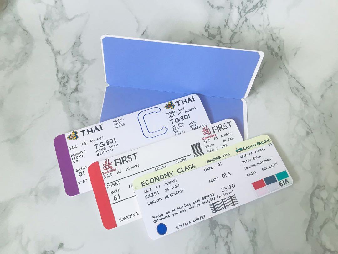 (禮物首選) 訂製手作機票 散水卡片 心意卡 客製化 Hand made boarding pass, 興趣及遊戲, 手作&自家設計, 文具及 ...