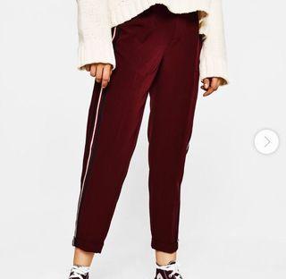 BERSHKA Pants Burgendy side strap