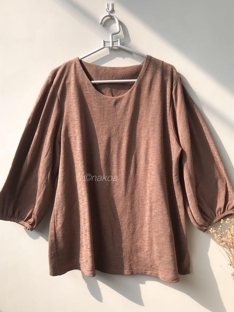 Blouse Wanita Coklat Polos Lengan Balon Fesyen Wanita Pakaian Wanita Atasan Di Carousell