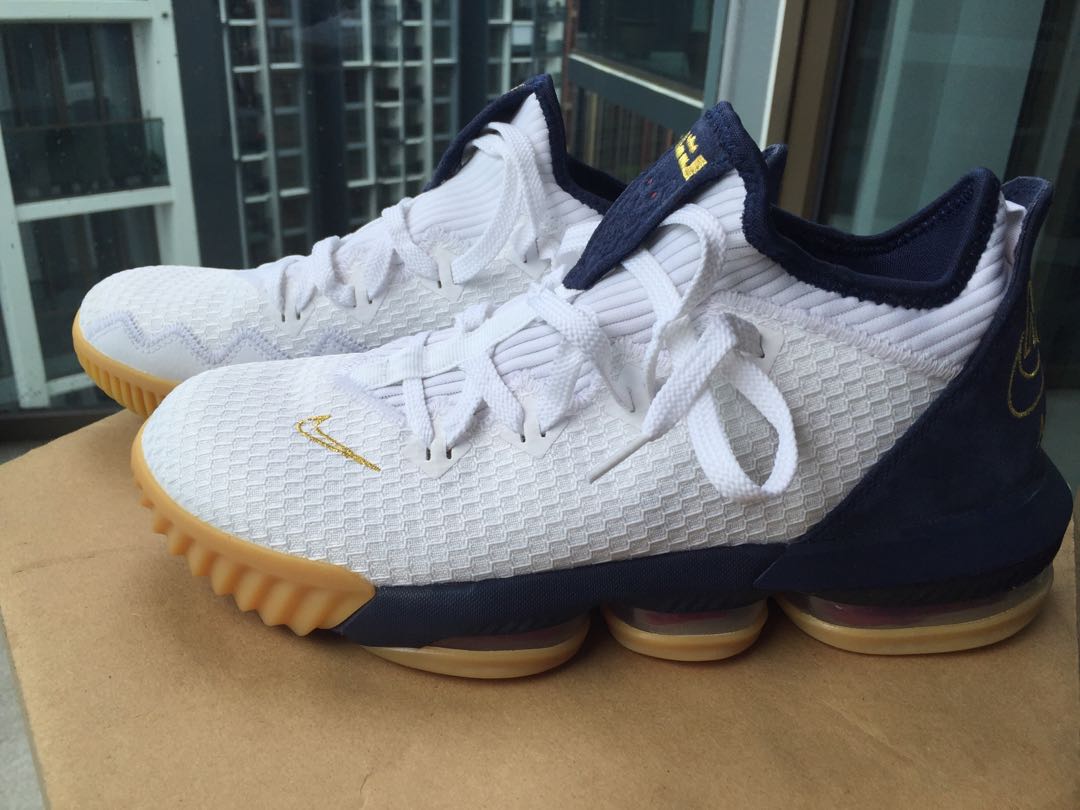 lebron 16 low white/metallic gold/midnight navy