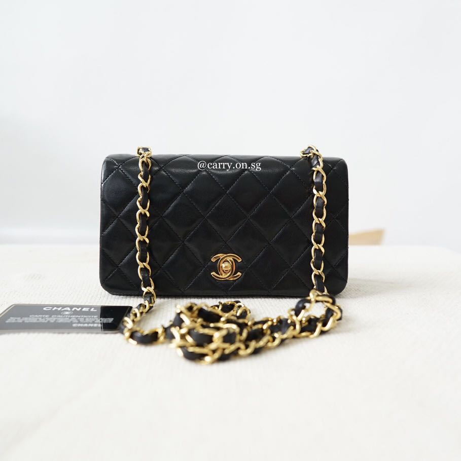 [SOLD] Chanel Mini Rectangle Full Flap Bag in Black Lambskin with 24k ...