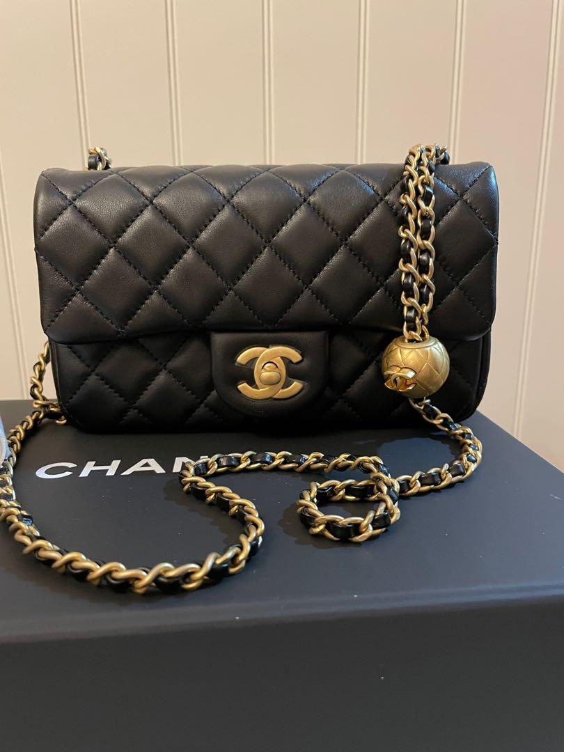 Chanel Pearl Crush Rectangle Mini In Black Lambskin Aged GHW