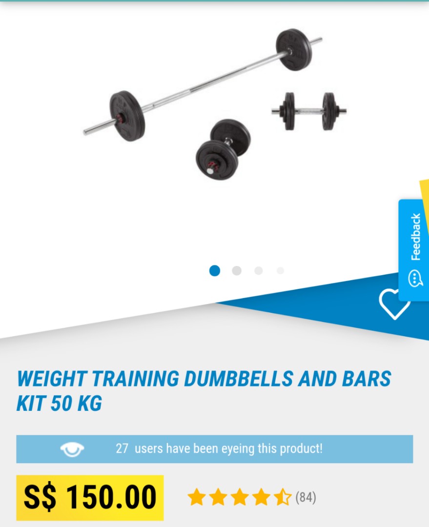 Decathlon Weights Dumbbells And Bars Kit 50kg Sports Weights Gym Equipment On Carousell