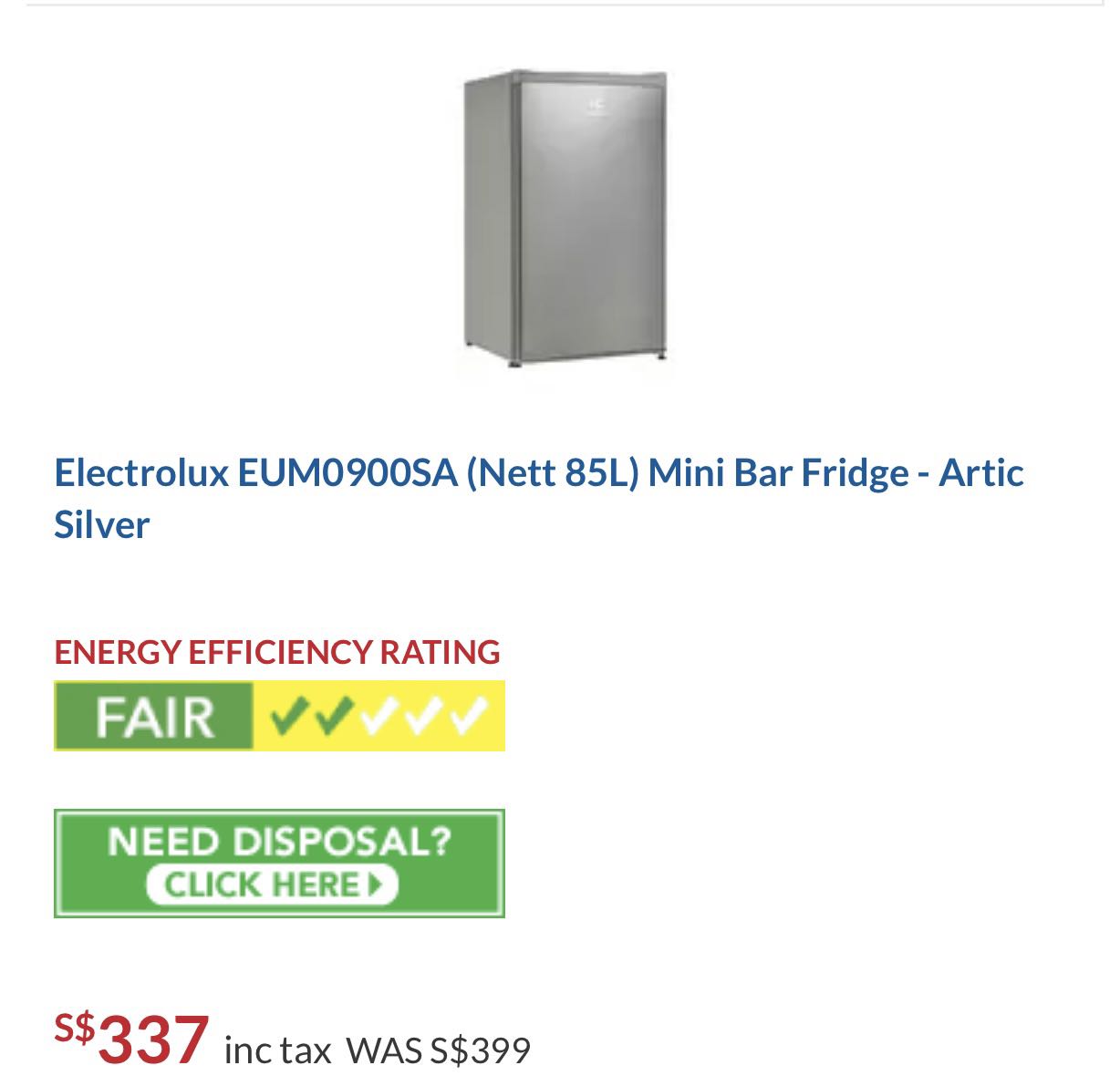 Electrolux EUM0900SA 85L) Mini Bar Fridge Artic Silver, TV