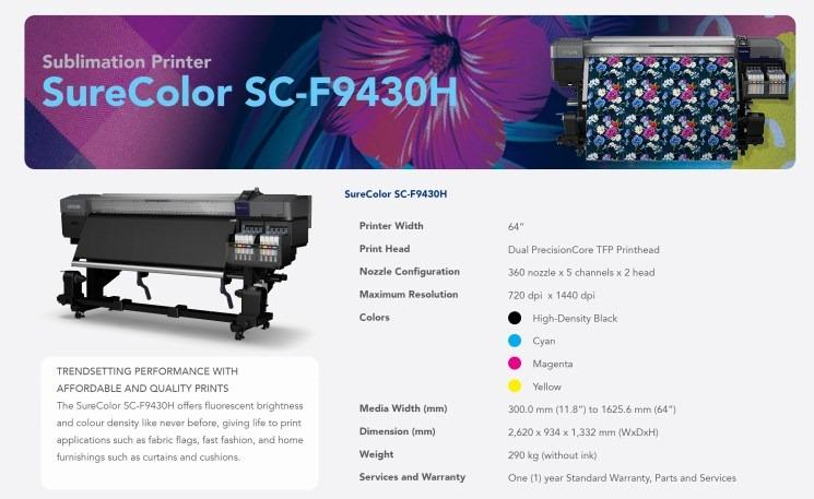 Epson Surecolor Sc F9430h Fluorescent Dye Sublimation Textile Production Printer Computers 5457