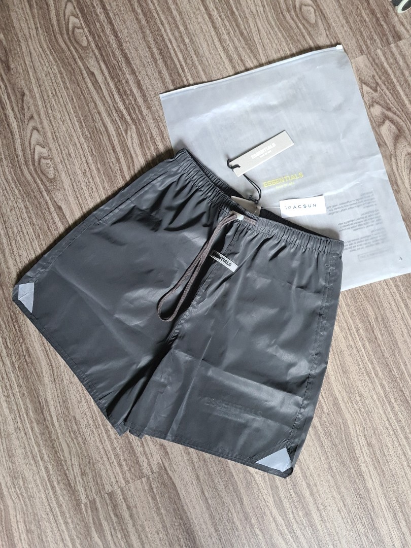 FOG Essentials Black Reflective Volley shorts, Men's Fashion, Bottoms,  Shorts on Carousell