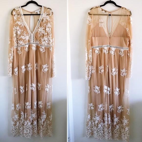 Forever 21 Nude Embroidered Lace Maxi Dress Women s Fashion