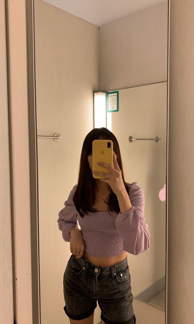 lilac puff sleeve crop top
