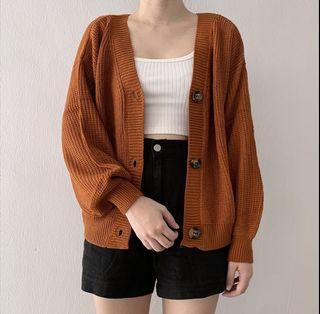 Jace Basic Knit Cardigan in Rust (fits up to XXL)