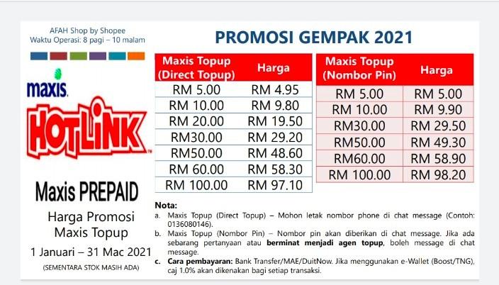 Rm50 Maxis Hotlink Direct Pin Topup Harga Promosi Mobile Phones Tablets Others On Carousell