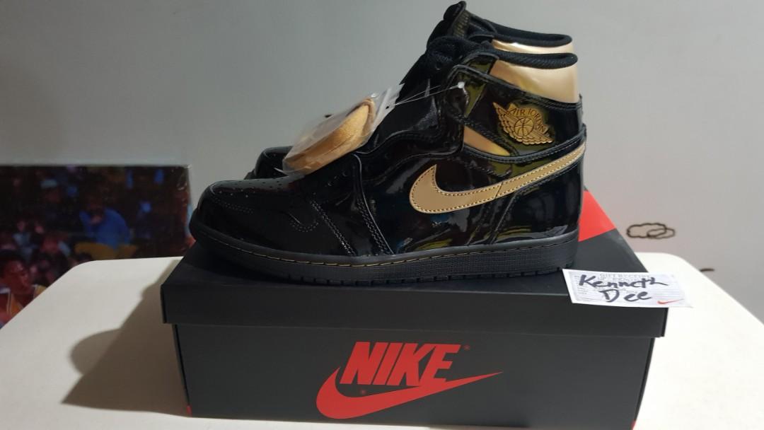 Jordan 1 patent hotsell leather black and gold