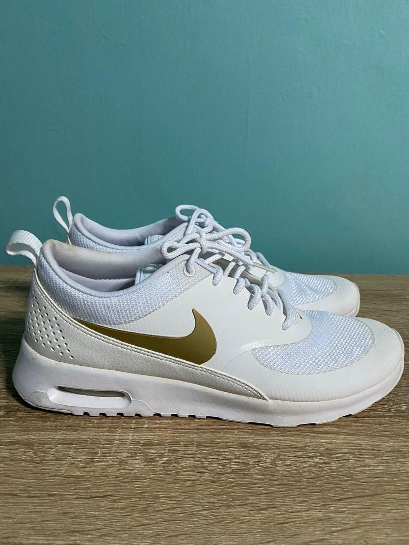 nike air max thea white and gold