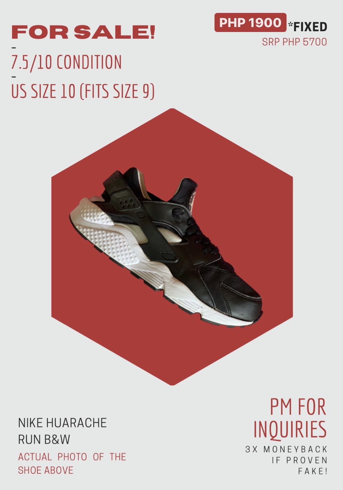 nike huarache size 7 black