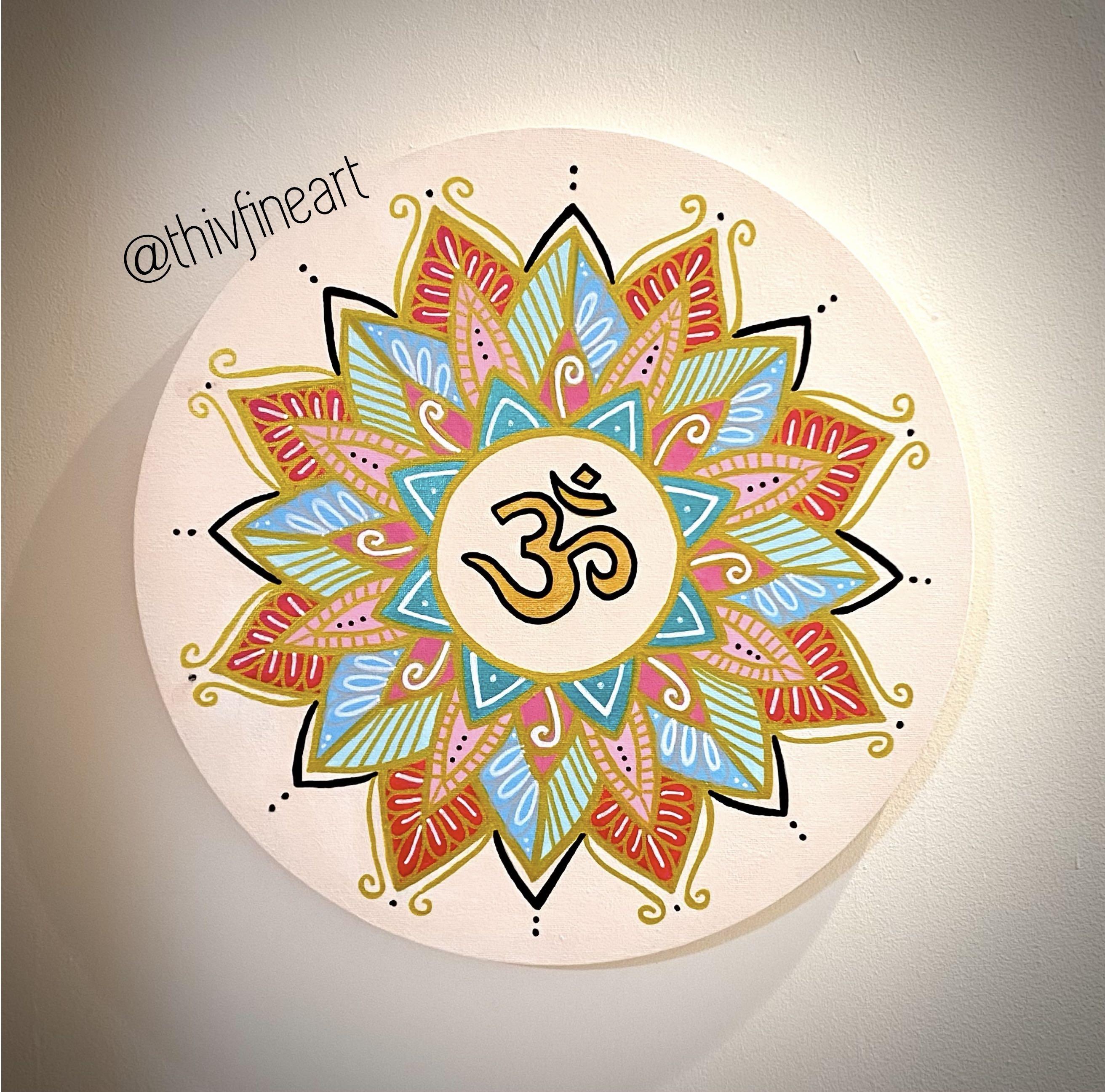 Om Mandala Art On Canvas Wallpainting Wallart Walldecor Acrylic Acrylicpaint Om Mandala Painting Spiritual Calm Beautiful Hobbies Toys Stationery Craft Art Prints On Carousell