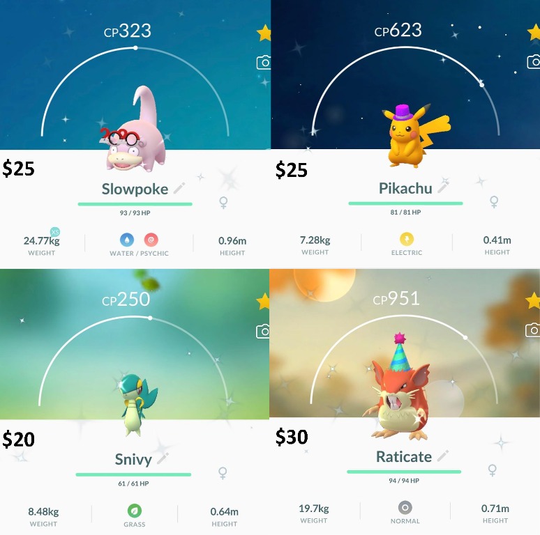Pokemon Go Shiny 21 Slowpoke Pikachu Raticate Snivy Party Hat Toys Games Video Gaming Video Games On Carousell