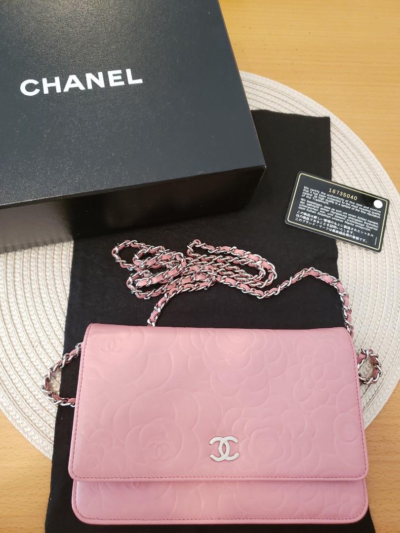 Pre-loved authentic Chanel Camellia Lambskin Pink Wallet on Chain, Luxury,  Bags & Wallets on Carousell