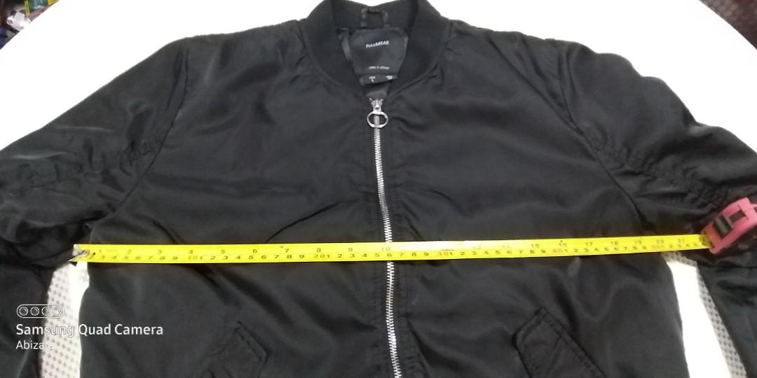 Pull&Bear bomber jacket (Category: Coats, Jackets and Outerwear) located in Subang Jaya. Submitted by abizara (Listing ID 1061644119, Image 2). Description: Pull&Bear original size L see measurement in pic condition 9.5/10 black color postage rm8 cod putra height.